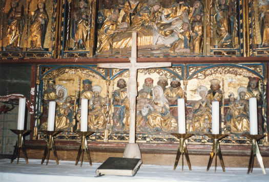 preview Stiftskirche St. Maria, St. Johannes und St. Elisabeth, Marienaltar, Predella  (Foto 1990)